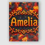 Personalised Name Red Yellow Geometric Cube Custom  Bespoke Interior Contemporary Canvas Wall Art Print Decor Picture Ready to Hang