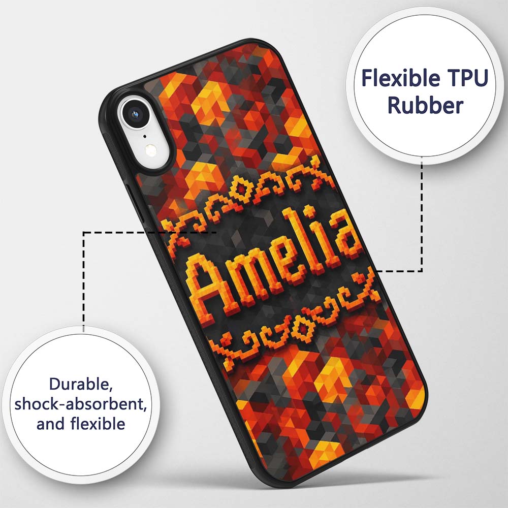 Red Yellow Geometric Cube Abstract Printed Design Custom Name Protective Phone Case Mobile Cover Durable Everyday Smartphone Shock Resistant