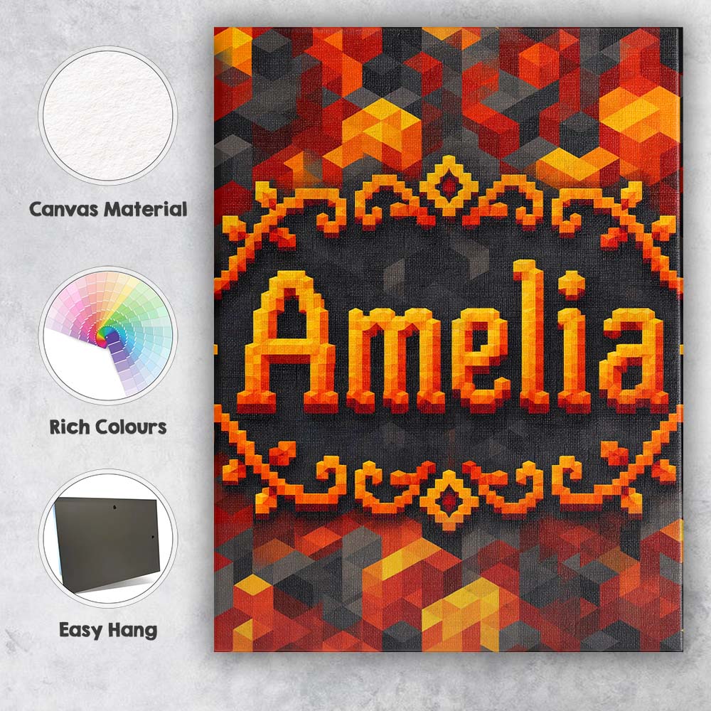 Personalised Name Red Yellow Geometric Cube Custom  Bespoke Interior Contemporary Canvas Wall Art Print Decor Picture Ready to Hang