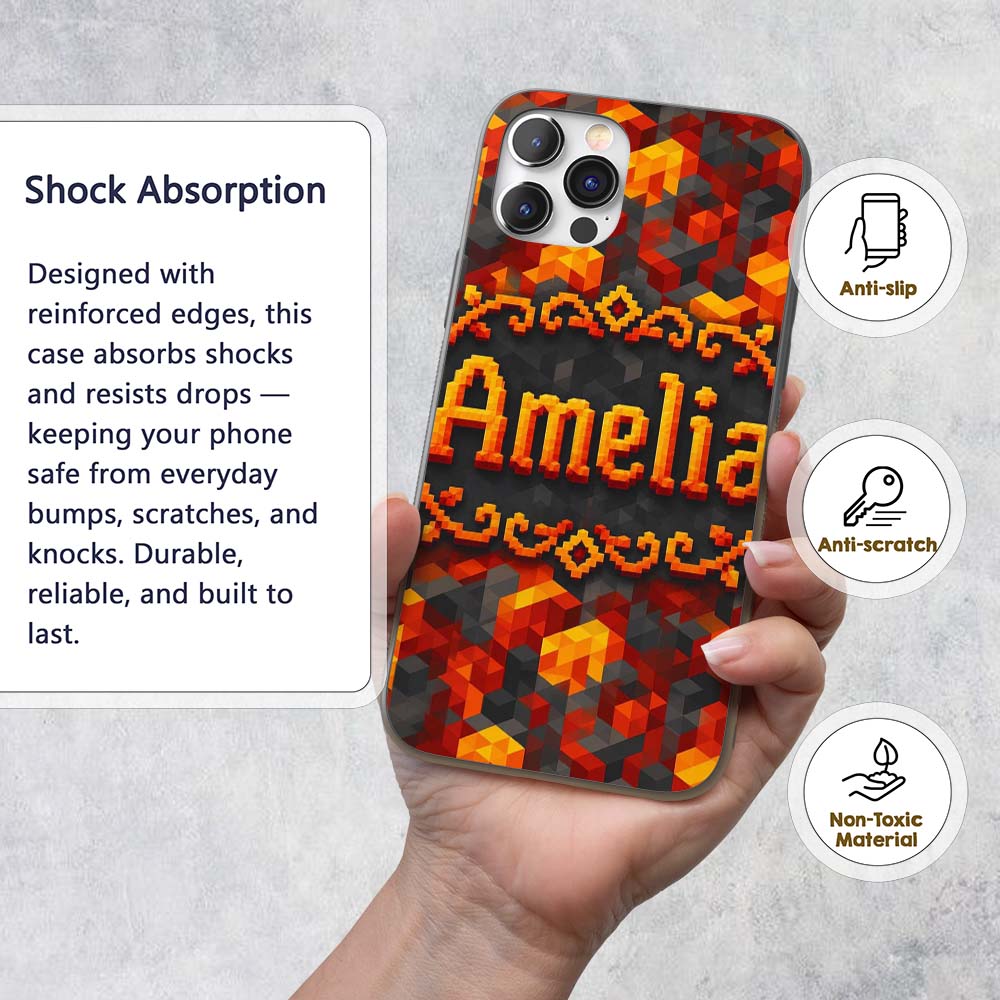 Red Yellow Geometric Cube Abstract Printed Design Custom Name Protective Phone Case Mobile Cover Durable Everyday Smartphone Shock Resistant