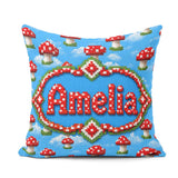 Custom Name Cute Pixel Mushroom Clouds Sky Seamless Pattern Cup Square Filled Cushion Throw Pillow Sofa Bed Home Decor Zip Washable UK Made