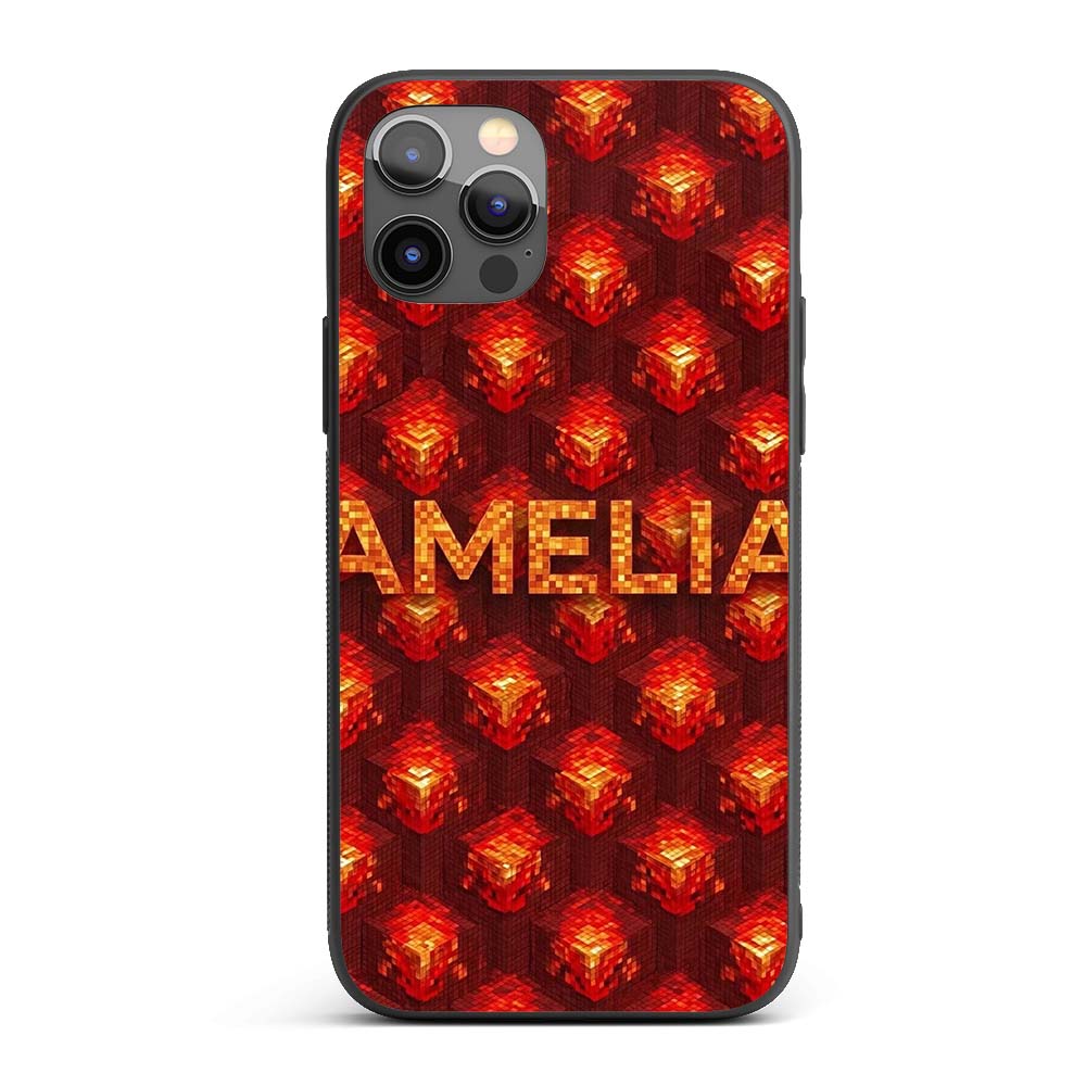 Red Lava Cube Block Geometric Abstract Seamless Custom Name Protective Phone Case Mobile Cover Durable Everyday Smartphone Shock Resistant
