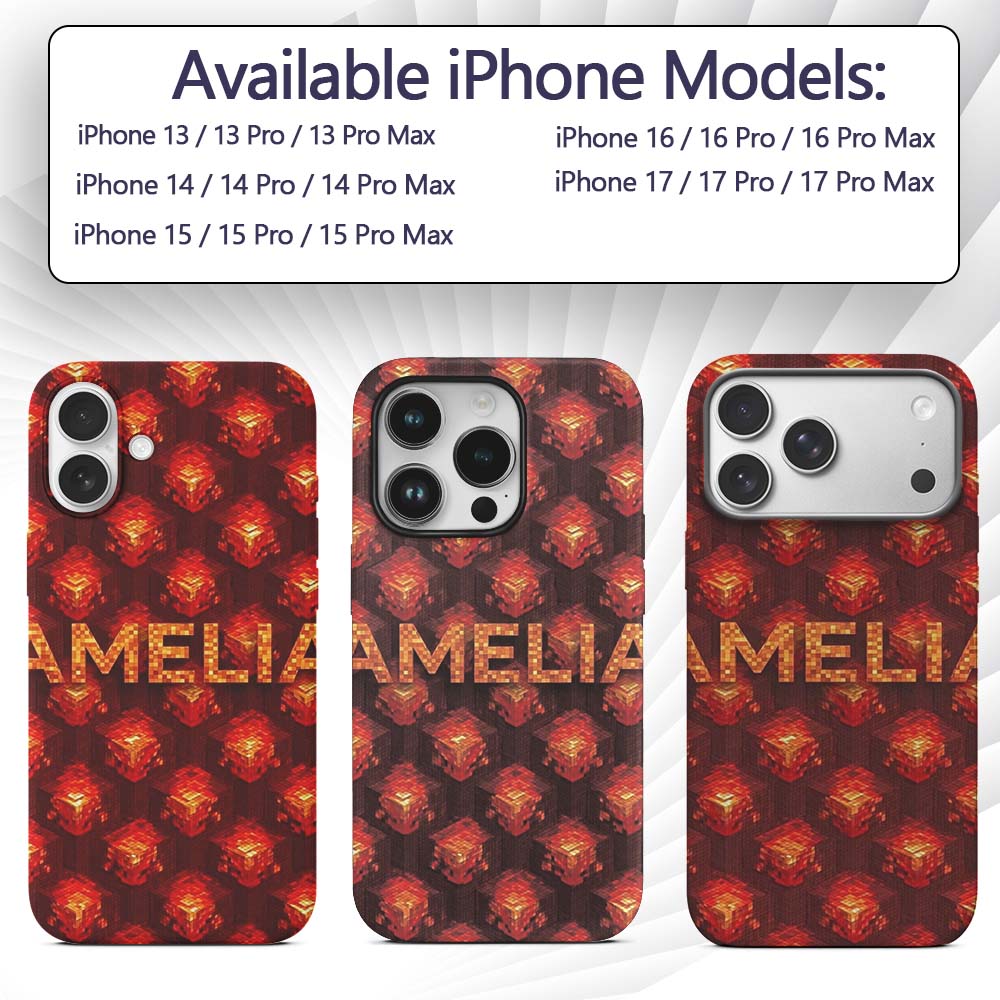 Red Lava Cube Block Geometric Abstract Seamless Custom Name Protective Phone Case Mobile Cover Durable Everyday Smartphone Shock Resistant