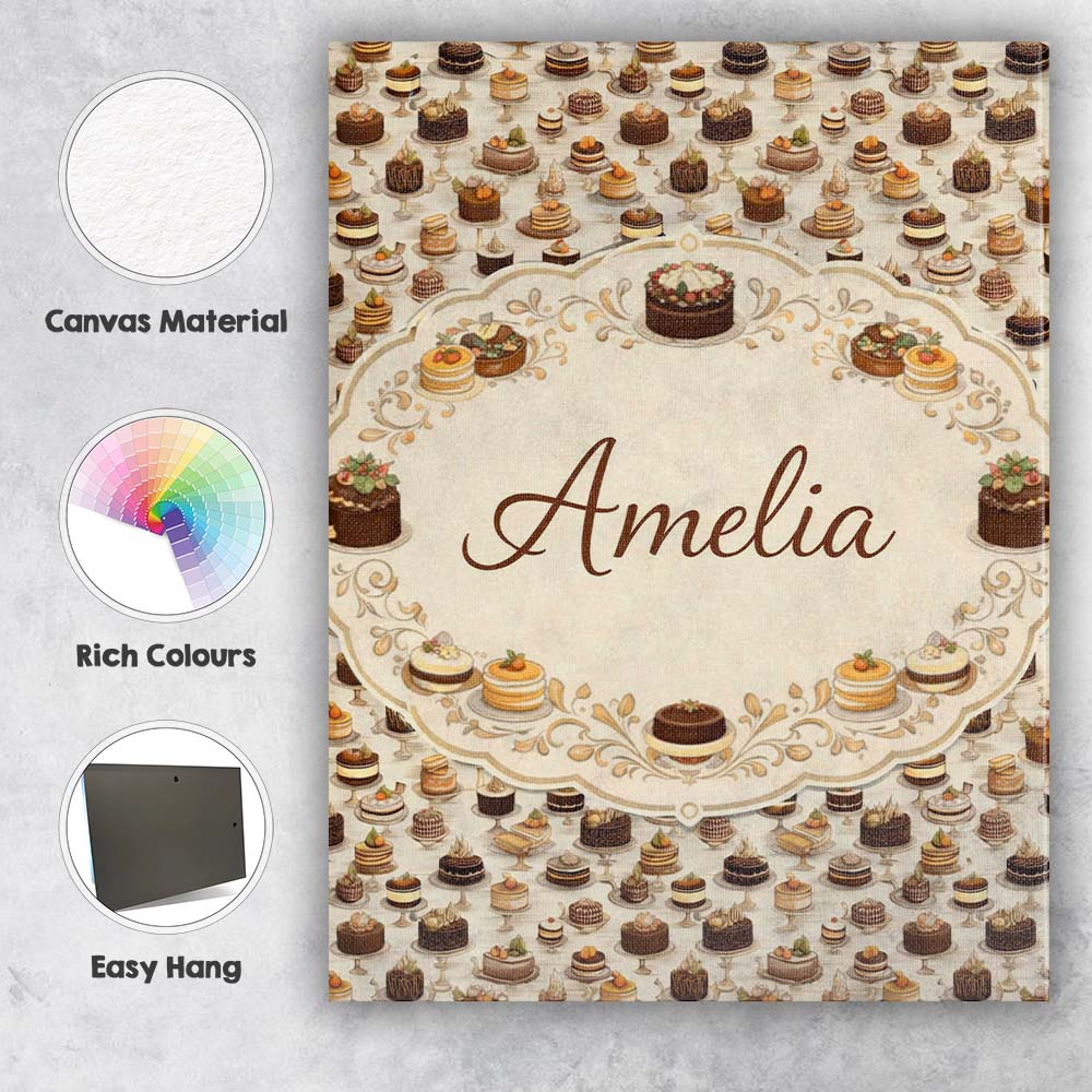 Personalised Name Green Floral Cake Seamless Pattern Botanical Custom Modern Room Accent Canvas Wall Art Print Decor Picture Ready to Hang