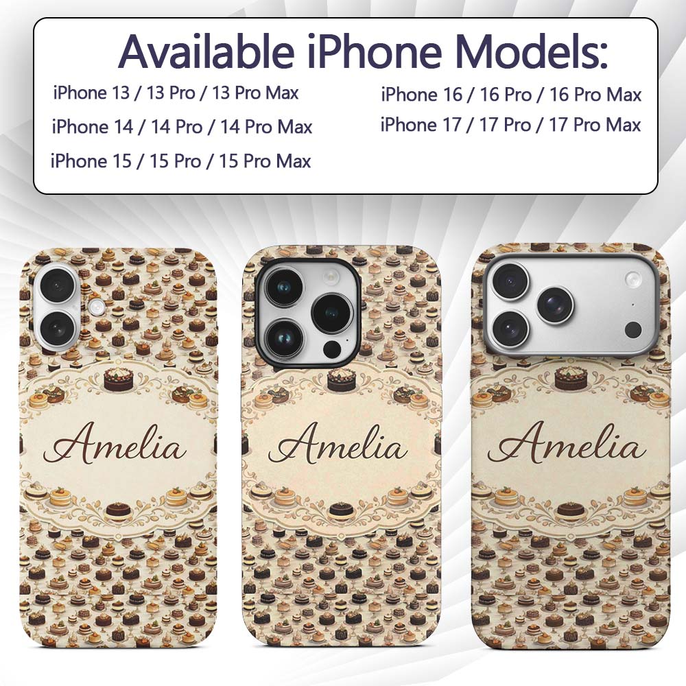 Green Floral Cake Seamless Pattern Botanical Custom Name Protective Phone Case Mobile Cover Durable Everyday Smartphone Shock Resistant