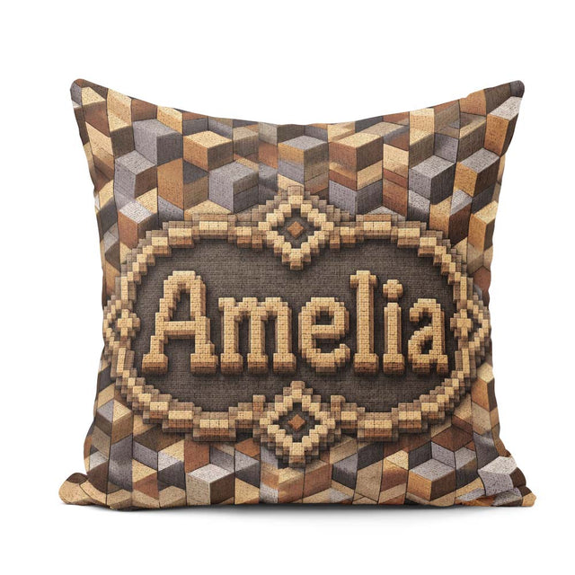 Custom Name Neutral Beige Grey 3D Cube Abstract Seamless Pattern Square Filled Cushion Throw Pillow Sofa Bed Home Decor Zip Washable UK Made