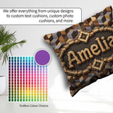 Custom Name Neutral Beige Grey 3D Cube Abstract Seamless Pattern Square Filled Cushion Throw Pillow Sofa Bed Home Decor Zip Washable UK Made