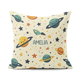 Custom Name Cute Space Planets Stars Rocket Seamless Pattern Square Filled Cushion Throw Pillow Sofa Bed Home Decor Zip Washable UK Made