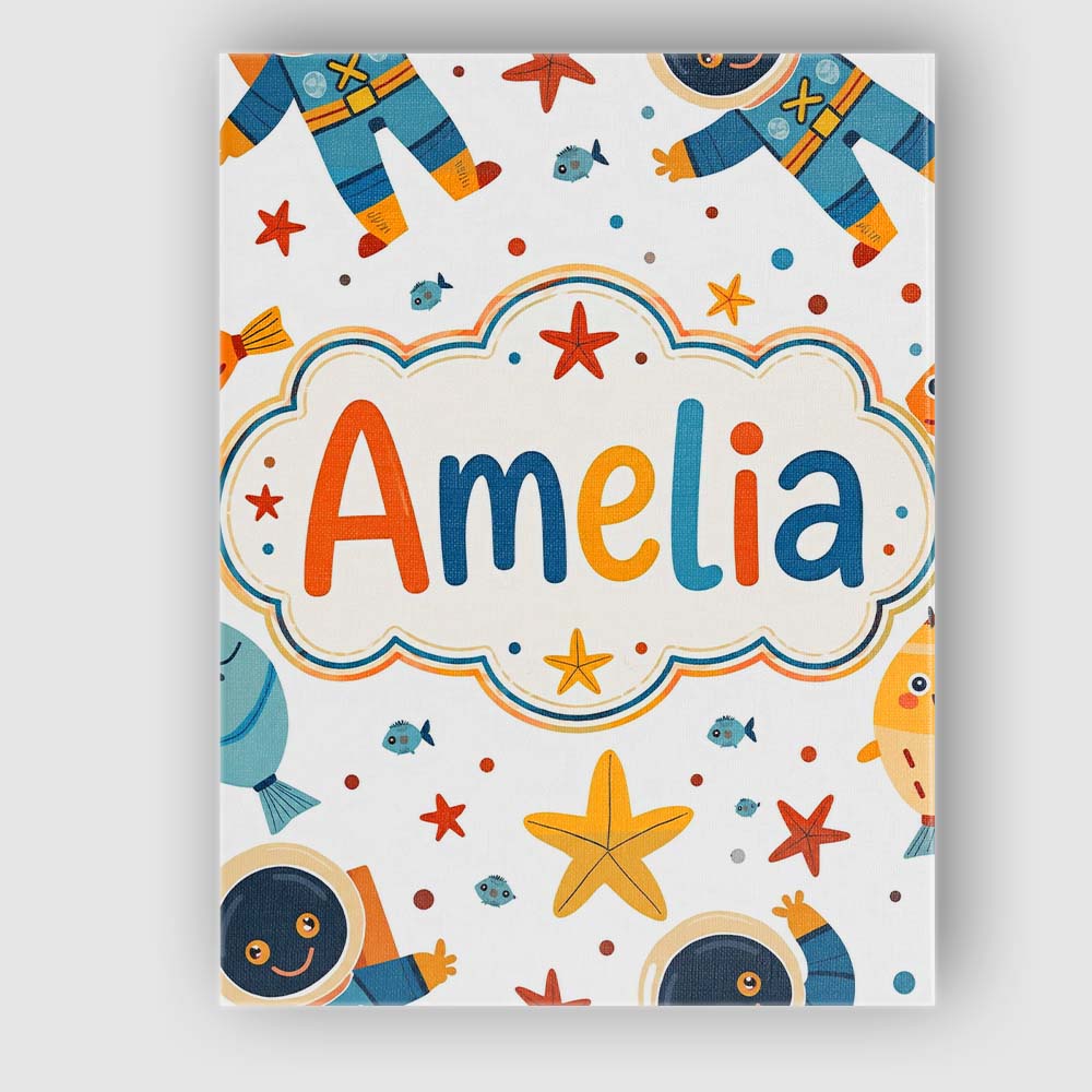 Personalised Name Cute Astronaut Fish Custom Modern Room Accent Creative Decorator Style Canvas Wall Art Print Decor Picture Ready to Hang