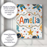 Personalised Name Cute Astronaut Fish Custom Modern Room Accent Creative Decorator Style Canvas Wall Art Print Decor Picture Ready to Hang