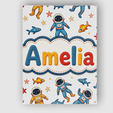 Personalised Name Cute Cartoon Astronaut Custom  Unique Gift Idea Elegant Feature Canvas Wall Art Print Decor Picture Ready to Hang