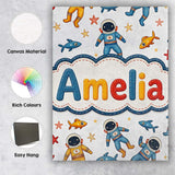 Personalised Name Cute Cartoon Astronaut Custom  Unique Gift Idea Elegant Feature Canvas Wall Art Print Decor Picture Ready to Hang