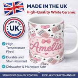 Personalized Custom Name Cute Kawaii Maths Cat Calculator Ruler Seamless Pattern White Lovely 11oz Ceramic Coffee Tea Mug White Large Handle