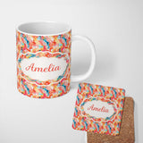Personalized Custom Name Soft Pastel Marble Fluid Art Pink Peach Blue Abstract Pattern Lovely 11oz Ceramic Coffee Tea Mug White Large Handle