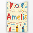 Cute Surfboards Lifebuoys Clouds and Stars Fun Summer Beach Seamless  Personalised Custom Name Super Soft Fleece Blanket Bed Sofa Throw