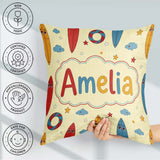 Custom Name Lifebuoys Clouds and Stars Fun Summer Beach Seamless Square Filled Cushion Throw Pillow Sofa Bed Home Decor Zip Washable UK Made