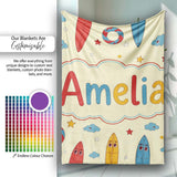 Cute Surfboards Lifebuoys Clouds and Stars Fun Summer Beach Seamless  Personalised Custom Name Super Soft Fleece Blanket Bed Sofa Throw