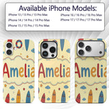 Cute Surfboards Lifebuoys Clouds and Stars Fun Custom Name Protective Phone Case Mobile Cover Durable Everyday Smartphone Shock Resistant