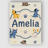 Personalised Name Cute Dogs and Cats with Custom  Unique Gift Idea Elegant Feature Canvas Wall Art Print Decor Picture Ready to Hang