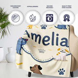 Cute Dogs and Cats with Paw Prints Playful Pet Seamless Pattern  Personalised Custom Name Super Soft Fleece Blanket Bed Sofa Throw
