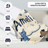 Cute Dogs and Cats with Paw Prints Playful Pet Seamless Pattern  Personalised Custom Name Super Soft Fleece Blanket Bed Sofa Throw