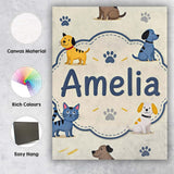 Personalised Name Cute Dogs and Cats with Custom  Unique Gift Idea Elegant Feature Canvas Wall Art Print Decor Picture Ready to Hang