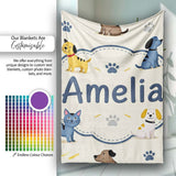 Cute Dogs and Cats with Paw Prints Playful Pet Seamless Pattern  Personalised Custom Name Super Soft Fleece Blanket Bed Sofa Throw