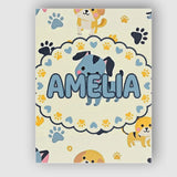 Personalised Name Cute Cartoon Puppies and Custom  Unique Gift Idea Elegant Feature Canvas Wall Art Print Decor Picture Ready to Hang