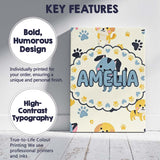 Personalised Name Cute Cartoon Puppies and Custom  Unique Gift Idea Elegant Feature Canvas Wall Art Print Decor Picture Ready to Hang