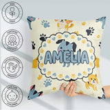 Custom Name Cartoon Puppies and Paw Prints Kawaii Style Seamless Square Filled Cushion Throw Pillow Sofa Bed Home Decor Zip Washable UK Made