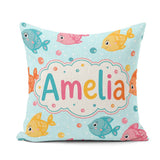 Custom Name Cute Colorful Fish Ocean Bubbles Underwater Seamless Square Filled Cushion Throw Pillow Sofa Bed Home Decor Zip Washable UK Made