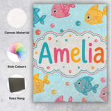 Personalised Name Cute Colorful Fish Ocean Custom  Unique Gift Idea Elegant Feature Canvas Wall Art Print Decor Picture Ready to Hang