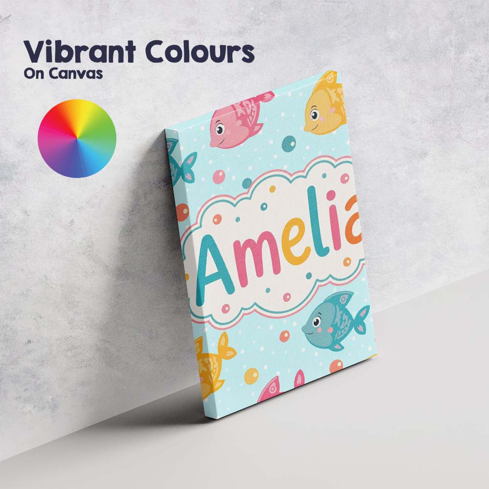 Personalised Name Cute Colorful Fish Ocean Custom  Unique Gift Idea Elegant Feature Canvas Wall Art Print Decor Picture Ready to Hang