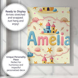 Personalised Name Cute Sandcastles Seashells Custom Bespoke  Contemporary Display Canvas Wall Art Print Decor Picture Ready to Hang
