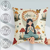 Custom Name Fairy with Mushrooms Autumn Leaves Seamless Pattern Square Filled Cushion Throw Pillow Sofa Bed Home Decor Zip Washable UK Made