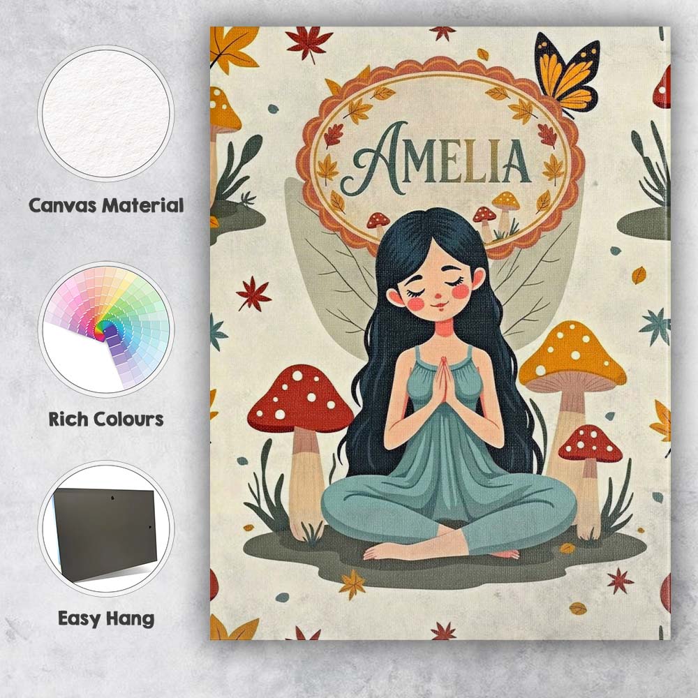 Personalised Name Cute Fairy with Mushrooms Custom  Bespoke Interior Contemporary Canvas Wall Art Print Decor Picture Ready to Hang