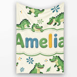 Cute Cartoon Crocodiles Jungle Leaves Playful Animal Seamless Lovely  Personalised Custom Name Super Soft Fleece Blanket Bed Sofa Throw