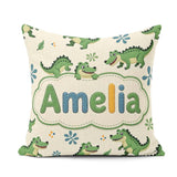 Custom Name Cute Cartoon Crocodiles Jungle Leaves Playful Animal Square Filled Cushion Throw Pillow Sofa Bed Home Decor Zip Washable UK Made