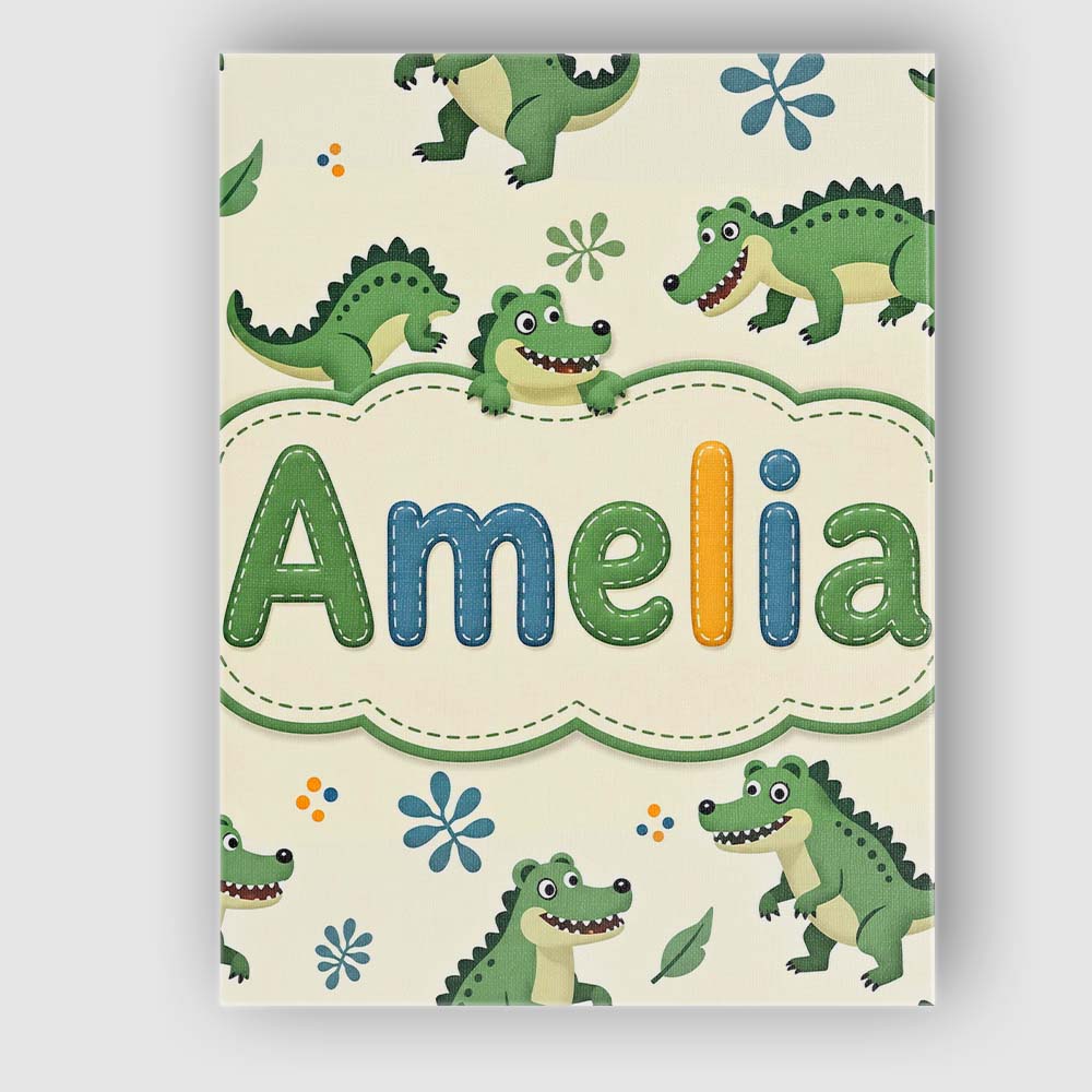Personalised Name Cute Cartoon Crocodiles Custom  Unique Gift Idea Elegant Feature Canvas Wall Art Print Decor Picture Ready to Hang