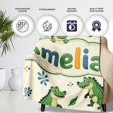 Cute Cartoon Crocodiles Jungle Leaves Playful Animal Seamless Lovely  Personalised Custom Name Super Soft Fleece Blanket Bed Sofa Throw