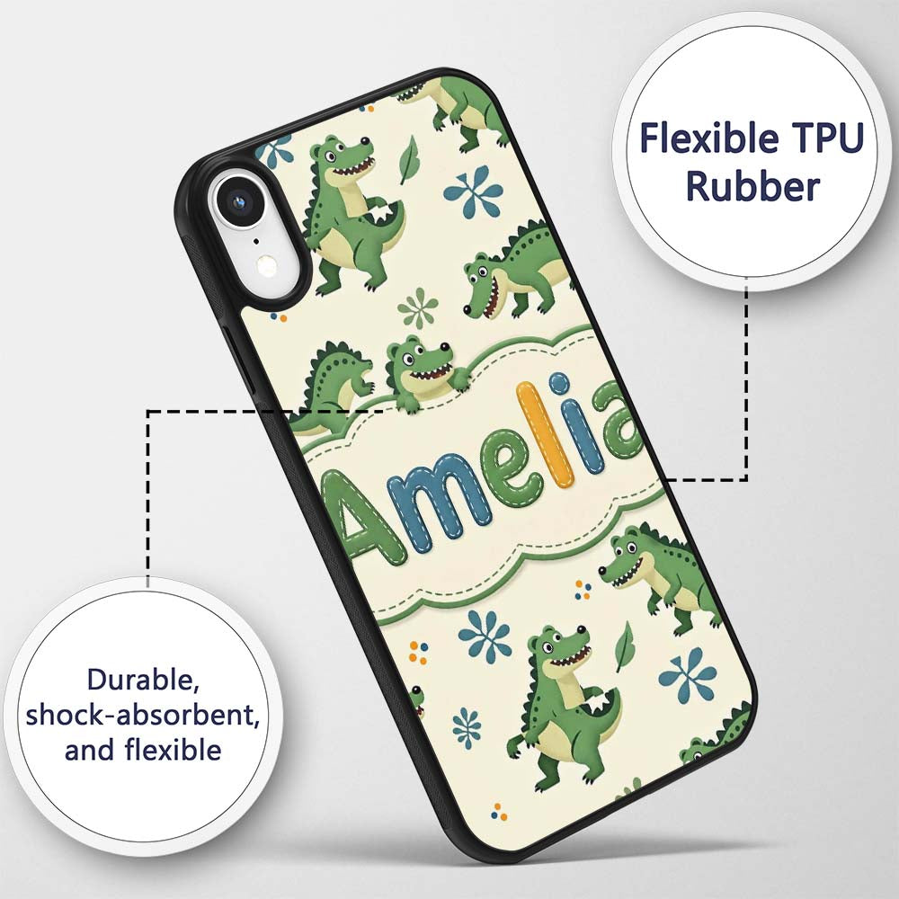 Cute Cartoon Crocodiles Jungle Leaves Playful Custom Name Protective Phone Case Mobile Cover Durable Everyday Smartphone Shock Resistant