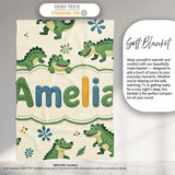 Cute Cartoon Crocodiles Jungle Leaves Playful Animal Seamless Lovely  Personalised Custom Name Super Soft Fleece Blanket Bed Sofa Throw