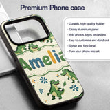 Cute Cartoon Crocodiles Jungle Leaves Playful Custom Name Protective Phone Case Mobile Cover Durable Everyday Smartphone Shock Resistant