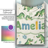 Cute Cartoon Crocodiles Jungle Leaves Playful Animal Seamless Lovely  Personalised Custom Name Super Soft Fleece Blanket Bed Sofa Throw