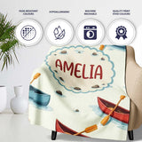 Cute Canoes with Duck Lake Water Adventure Seamless Pattern Lovely  Personalised Custom Name Super Soft Fleece Blanket Bed Sofa Throw