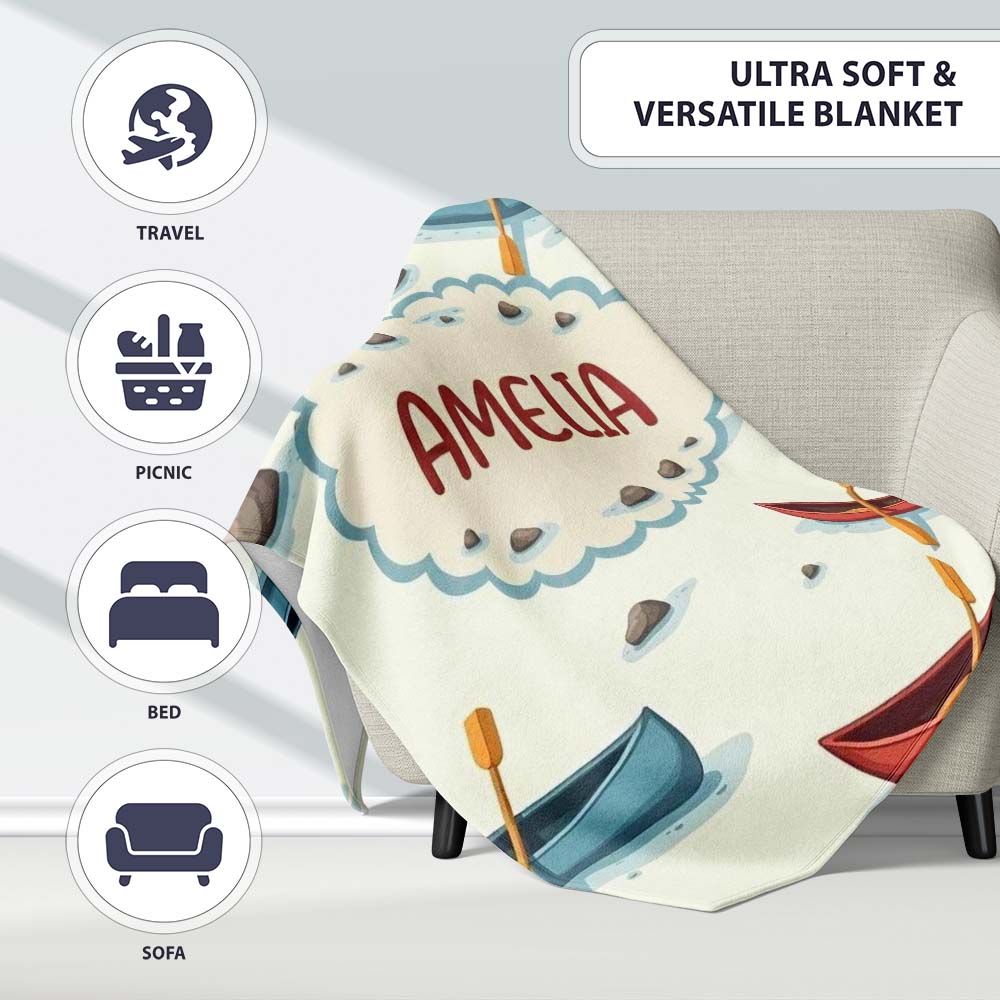 Cute Canoes with Duck Lake Water Adventure Seamless Pattern Lovely  Personalised Custom Name Super Soft Fleece Blanket Bed Sofa Throw