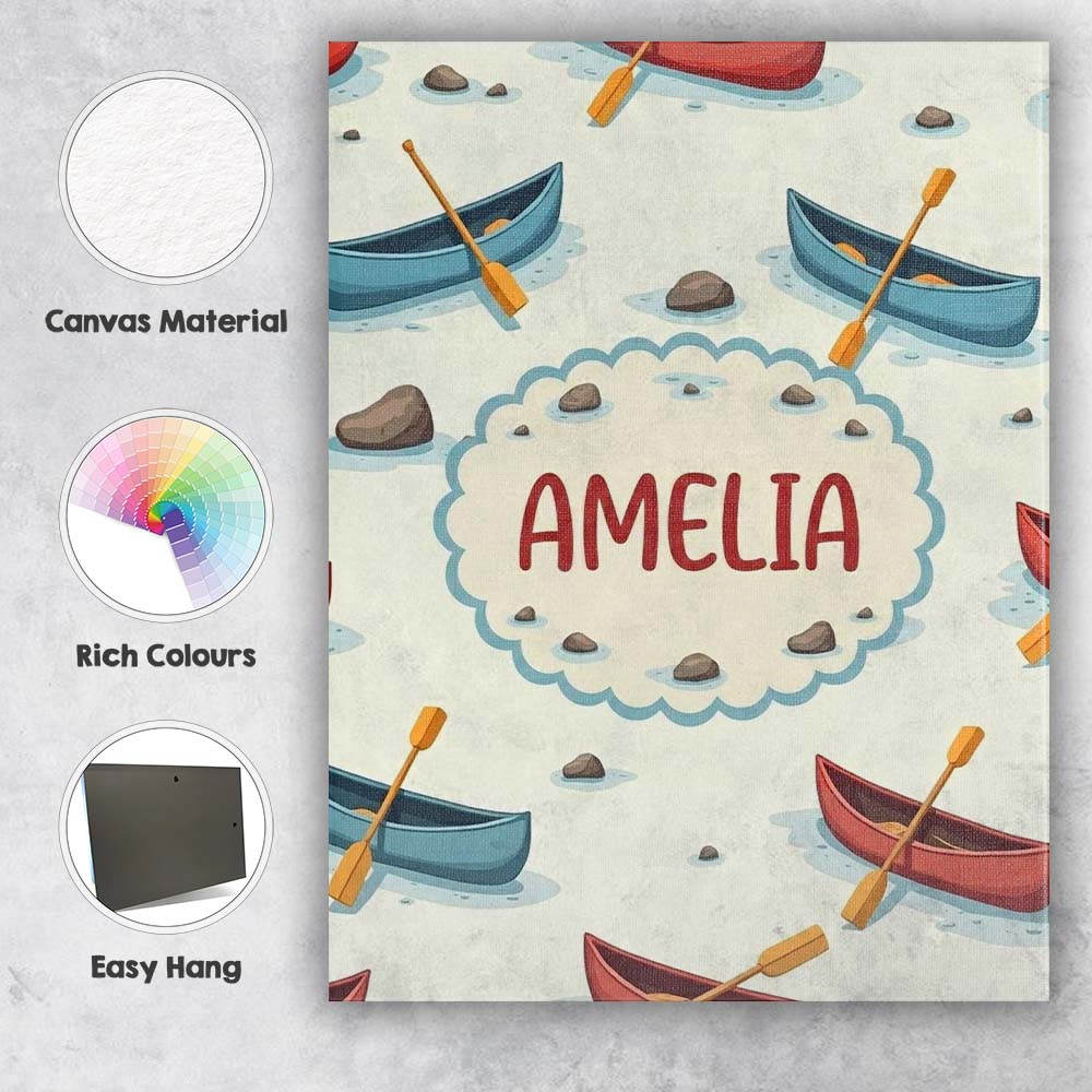 Personalised Name Cute Canoes with Duck Custom  Modern Room Accent Elegant Feature Canvas Wall Art Print Decor Picture Ready to Hang