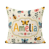 Custom Name Butterflies Ladybugs Flowers Garden Insects Seamless Square Filled Cushion Throw Pillow Sofa Bed Home Decor Zip Washable UK Made