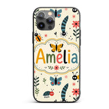 Cute Butterflies Ladybugs Flowers Garden Insects Custom Name Protective Phone Case Mobile Cover Durable Everyday Smartphone Shock Resistant