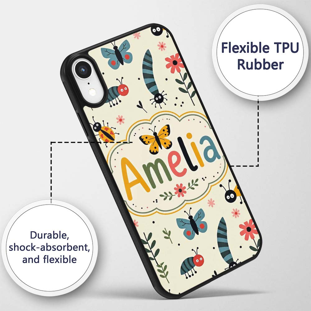 Cute Butterflies Ladybugs Flowers Garden Insects Custom Name Protective Phone Case Mobile Cover Durable Everyday Smartphone Shock Resistant